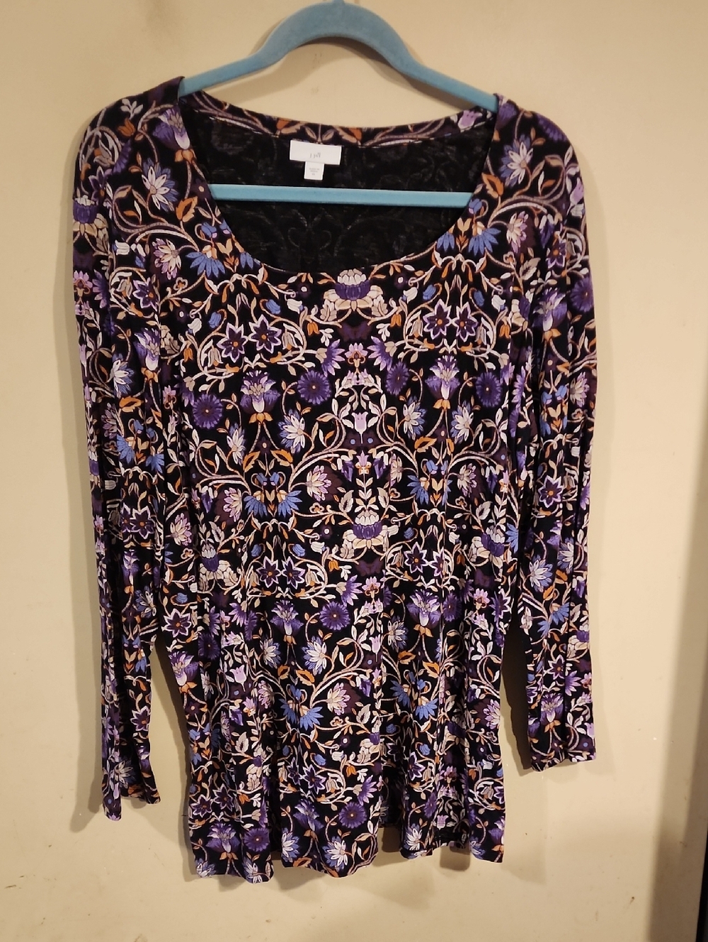 J. Jill Purple Floral Long Sleeve Scoop Neck Top